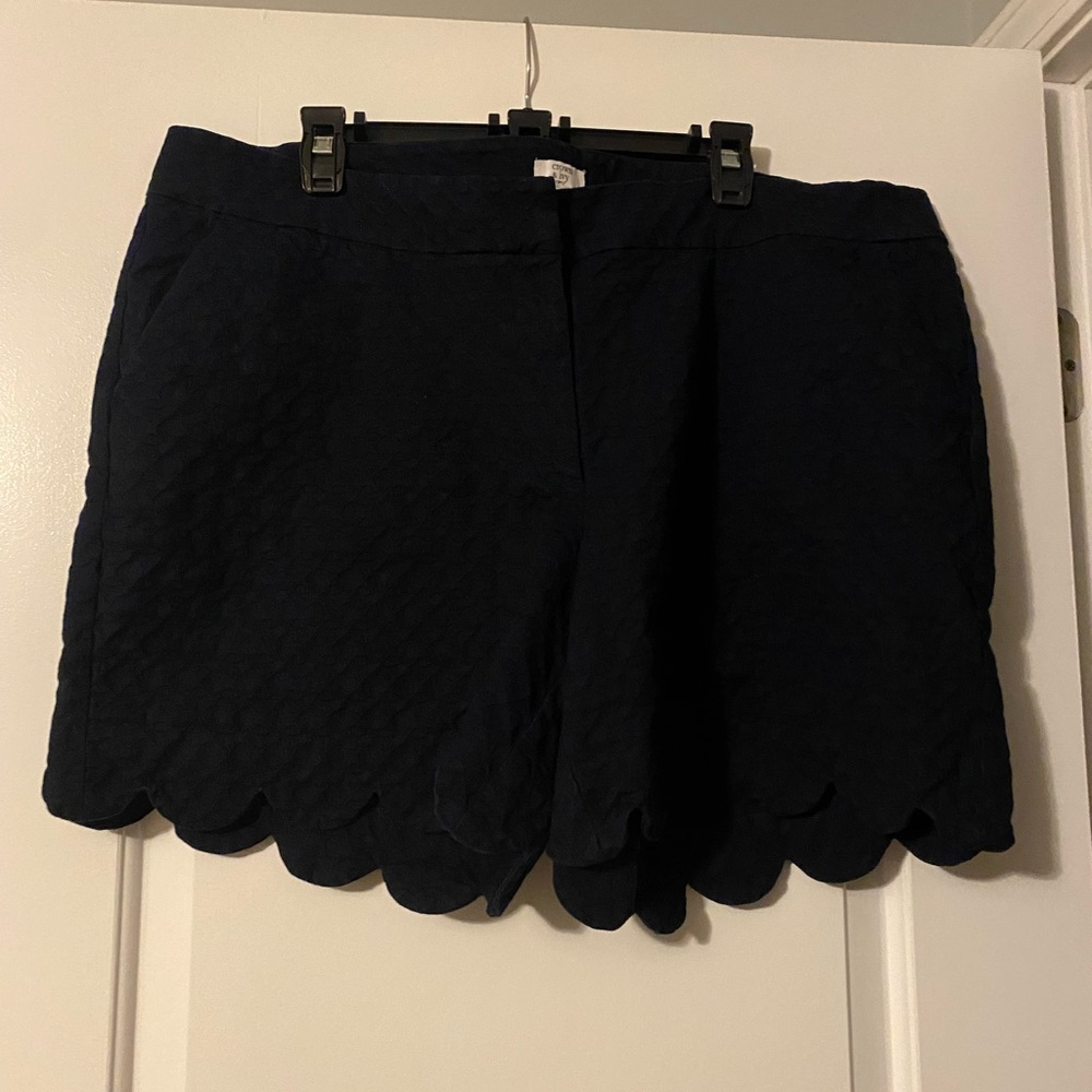 Crown & Ivy Navy Scalloped High Waist Shorts